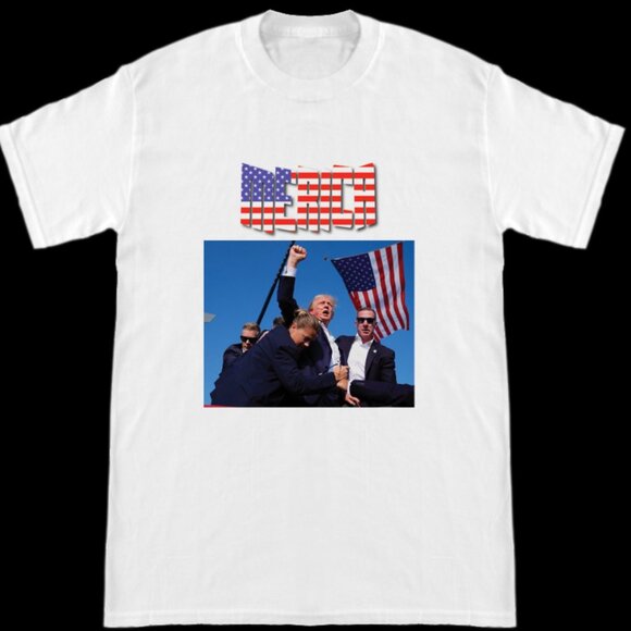 Donald Trump Arm Raised American Flag Merica T Shirt - Picture 1 of 2